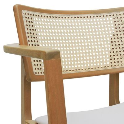 Banqueta Alta Bistrô Apollo Com Braços Encosto Telinha Natural E Assento Anatômico - Natural Estofado Corano Bege