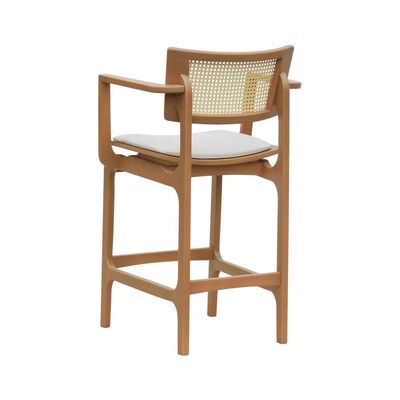 Banqueta Alta Bistrô Apollo Com Braços Encosto Telinha Natural E Assento Anatômico - Natural Estofado Corano Bege