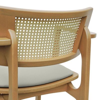 Banqueta Alta Bistrô Apollo Com Braços Encosto Telinha Natural E Assento Anatômico - Natural Estofado Linho Bege
