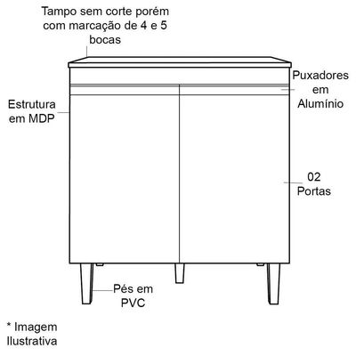 Balcão Para Cooktop Adriana 2 Portas Com Tampo Preto