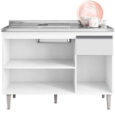 Balcão De Pia 120 Cm Talita 3 Portas 1 Gaveta Branco