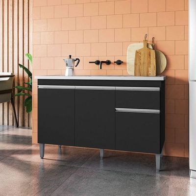 Balcão De Pia 120 Cm Talita 3 Portas 1 Gaveta Preto