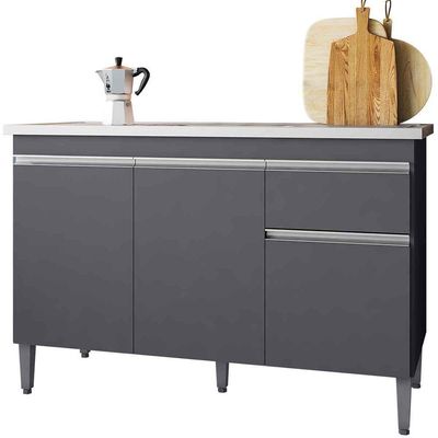 Balcão De Pia 120 Cm Talita 3 Portas 1 Gaveta Cinza