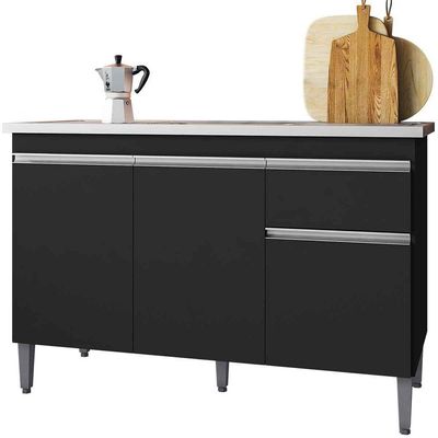 Balcão De Pia 120 Cm Talita 3 Portas 1 Gaveta Preto