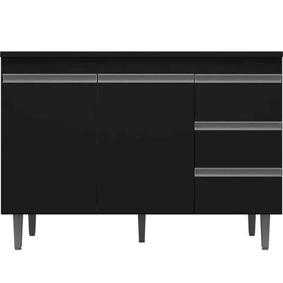 Balcão De Pia 120 Cm Adriana 2 Portas E 3 Gavetas Preto