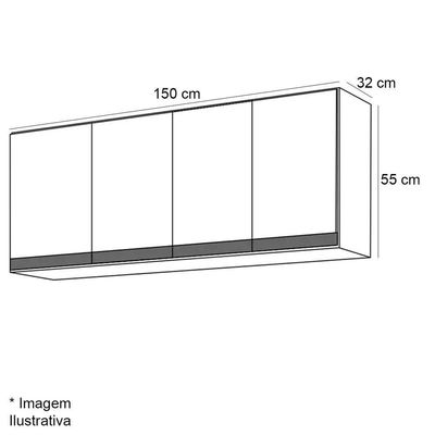 Armário Aéreo Cozinha Adriana 4 Portas 150 Cm Branco