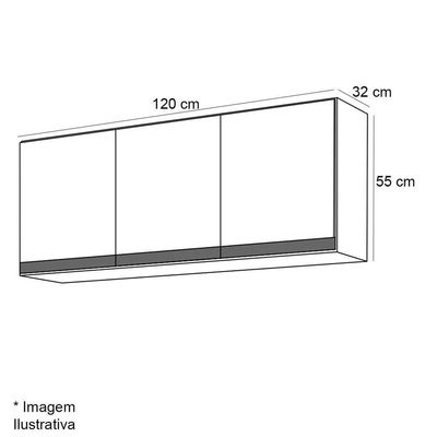 Armário Aéreo Cozinha Adriana 3 Portas 120 Cm Preto