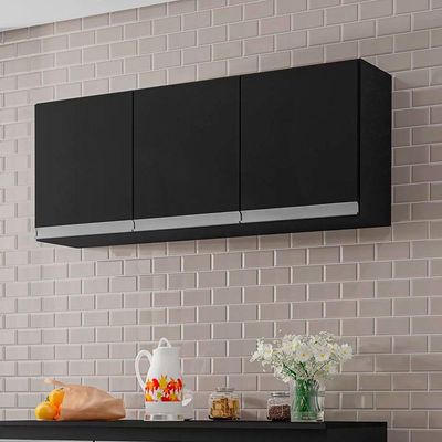Armário Aéreo Cozinha Adriana 3 Portas 120 Cm Preto