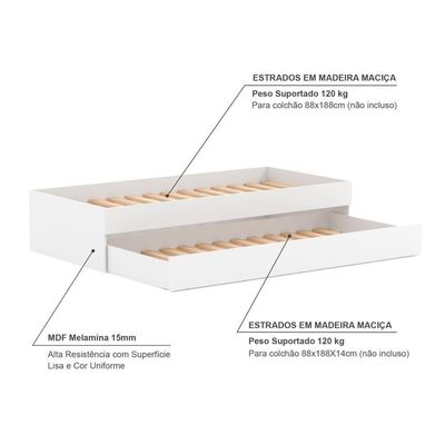 Bicama Solteiro Mdf Branco Sem Cabeceira Mobilistore
