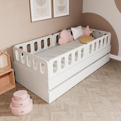 Bicama Solteiro Mdf Branco Com 04 Grades E Cabeceira Anatômica Mobilistore