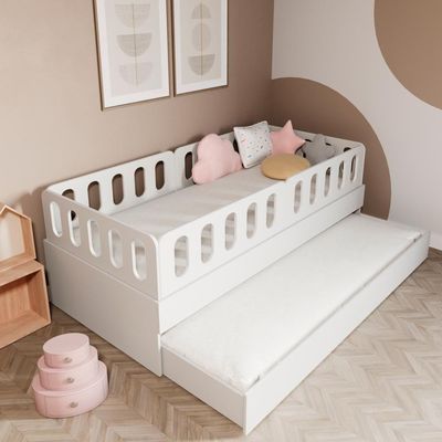 Bicama Solteiro Mdf Branco Com 04 Grades E Cabeceira Anatômica Mobilistore
