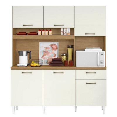 Kit Cozinha Siena 6 Portas 1 Gaveta Aramoveis 1,60 Atacama Com Off White