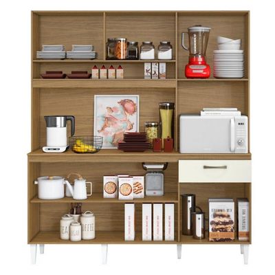 Kit Cozinha Siena 6 Portas 1 Gaveta Aramoveis 1,60 Atacama Com Off White