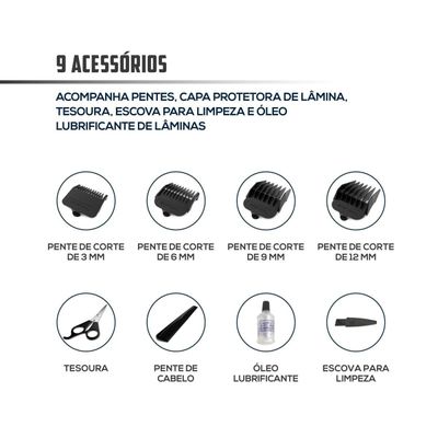 Cortador de Cabelos Britânia BCR03 9 Acessórios 18W 127V