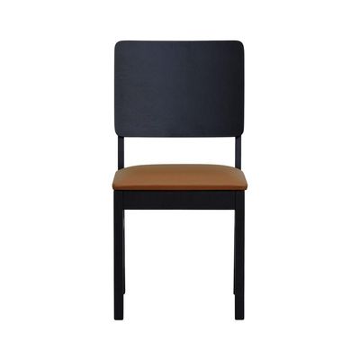 Kit 2 Cadeiras Quéops Madeira Maciça Encosto Anatômico Assento Estofado - Preto Corano Caramelo