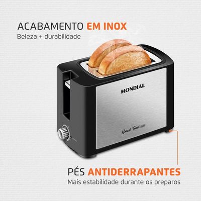 Torradeira Mondial T-13 Tostador Pães-127v-preto/inox