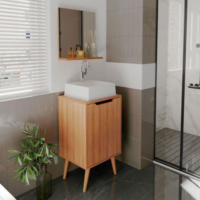 Conjunto Para Banheiro Gabinete Com Cuba E Espelheira Amendoa Bn3630x41x42 Tecno Mobili Amendoa