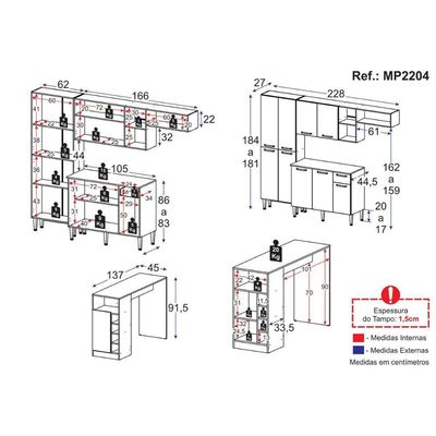 Armário De Cozinha Compacta Com Bancada Americana Pequim Multimóveis Mp2204 Preto Preto