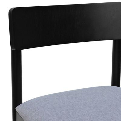 Cadeira Amber Madeira Maciça - Preto Assento Estofado Linho Cinza Mescla Impermeável