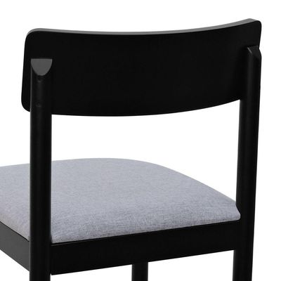 Cadeira Amber Madeira Maciça - Preto Assento Estofado Linho Cinza Mescla Impermeável