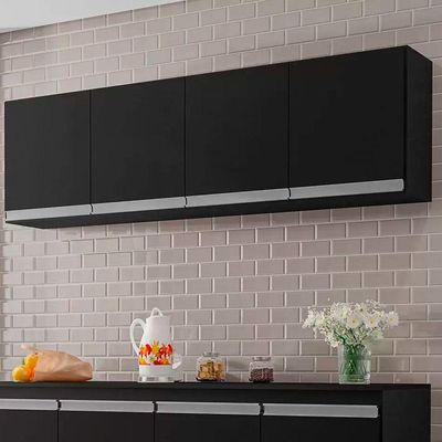 Armário Aéreo Cozinha Adriana 4 Portas 150 Cm Preto