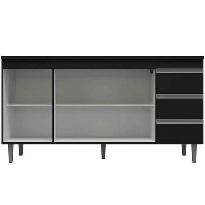 Balcão De Pia 150 Cm Adriana 3 Portas 3 Gavetas Preto
