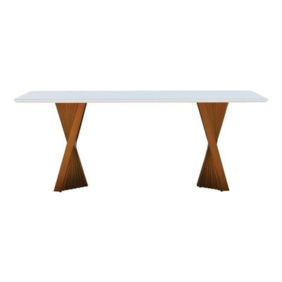 Mesa De Jantar Gus 180x100cm Tampo Mdf Laqueado Com Vidro - Amêndoa Off White