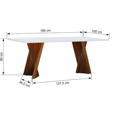 Mesa De Jantar Gus 180x100cm Tampo Mdf Laqueado Com Vidro - Amêndoa Off White
