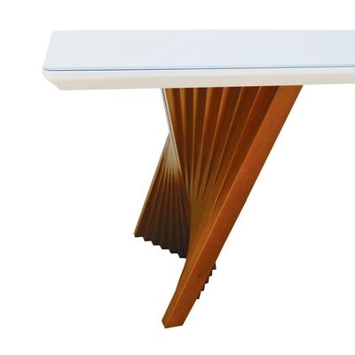 Mesa De Jantar Gus 180x100cm Tampo Mdf Laqueado Com Vidro - Amêndoa Off White