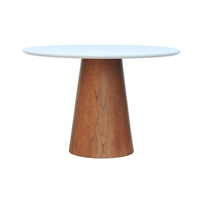 Mesa De Jantar Base Cone Laminado Cinamomo Amêndoa Tampo 120 Laqueado Branco