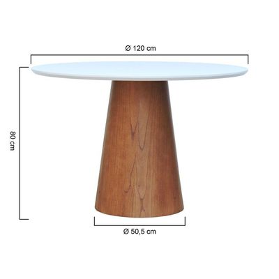 Mesa De Jantar Base Cone Laminado Cinamomo Amêndoa Tampo 120 Laqueado Branco