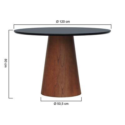 Mesa De Jantar Base Cone Laminado Cinamomo Amêndoa Tampo 120 Laqueado Preto