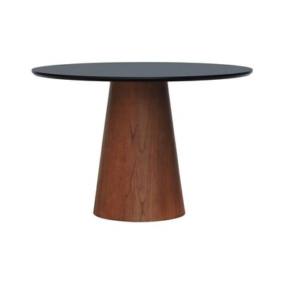 Mesa De Jantar Base Cone Laminado Cinamomo Amêndoa Tampo 120 Laqueado Preto