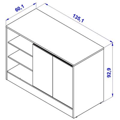 Balcão Cristal MDP 15 mm com 2 Portas e 3 Prateleiras Bartira Freixo