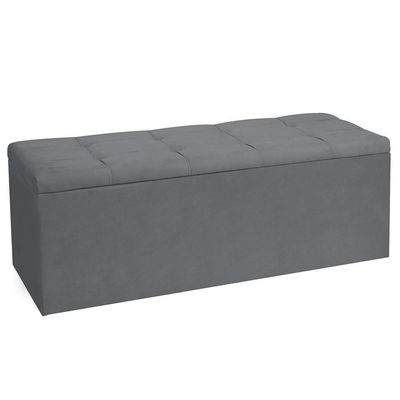 Calçadeira Baú Casal King 1,95m Roma Suede Cinza Dal Poz Estofados
