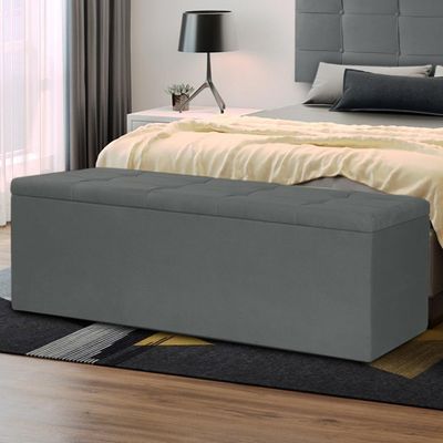 Calçadeira Baú Casal King 1,95m Roma Suede Cinza Dal Poz Estofados