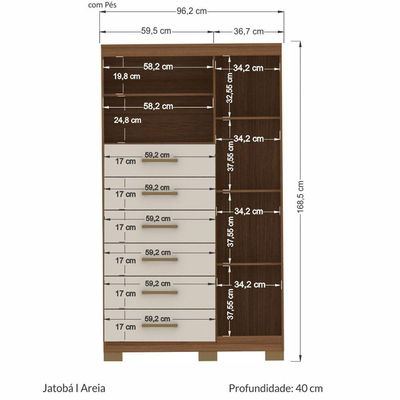 Multi Cômoda Marbella 1 Porta 6 Gavetas Pés Jatobá-areia