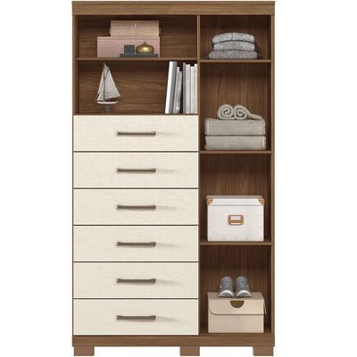 Multi Cômoda Marbella 1 Porta 6 Gavetas Pés Jatobá-areia