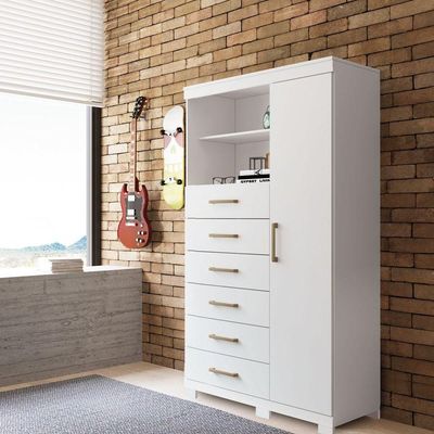 Multi Cômoda Marbella 1 Porta 6 Gavetas Pés Branco