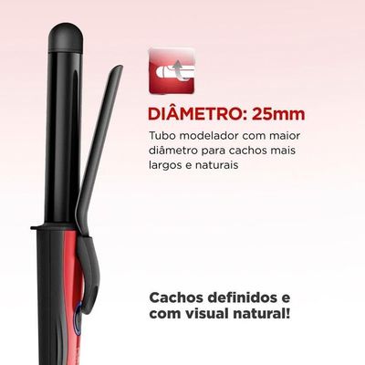 Modelador De Cachos Mondial Infinity Em-12 Cabo Giratório Bivolt Preto E Vermelho