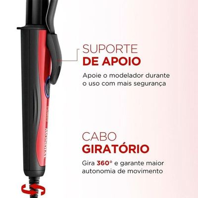 Modelador De Cachos Mondial Infinity Em-12 Cabo Giratório Bivolt Preto E Vermelho
