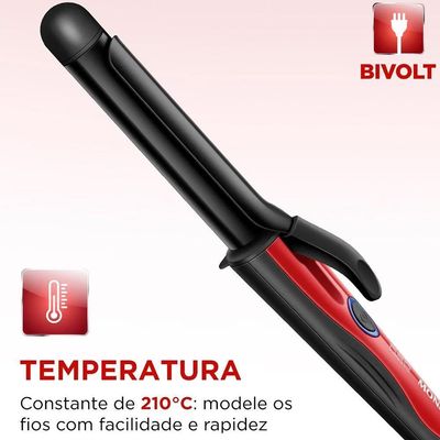 Modelador De Cachos Mondial Infinity Em-12 Cabo Giratório Bivolt Preto E Vermelho