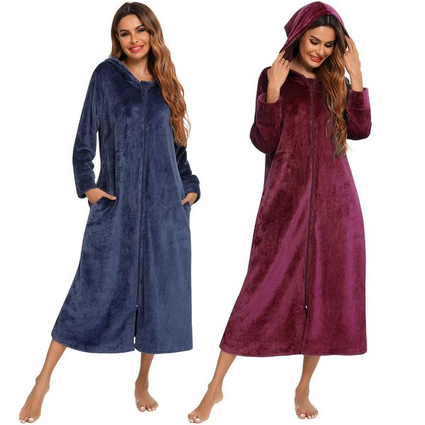 Roupão de Fleece Plush com Capuz para Mulheres, Quente e Confortável S / roxo