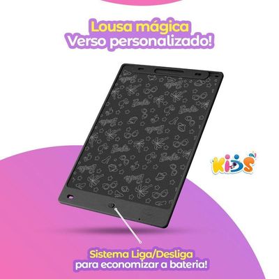 Lousa Mágica Led Barbie Infantil Lcd Tablet Preta + Caneta Presente Menina Qualidade Premium