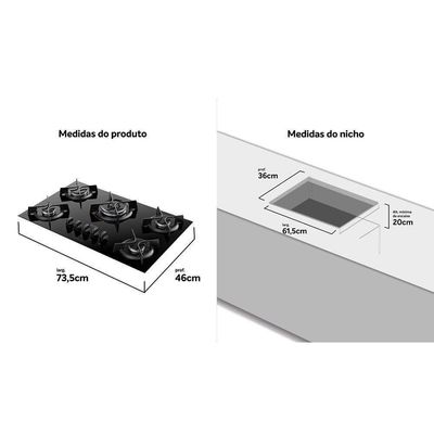 Fogão Cooktop Supreme 5B Superautomático Dako Preto Bivolt