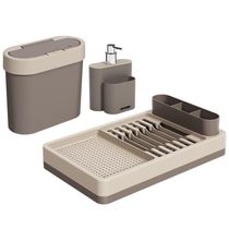 Conjunto Organização Sobre A Pia Flat 3 Pçs Marrom Bege Coza