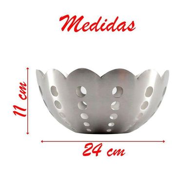 Kit 2 Fruteiras Cesto De Mesa Em Aço Inox 24 Cm Importada Indiana