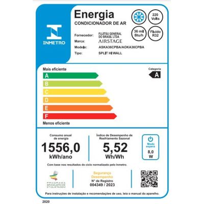 Ar Condicionado Split Hi Wall Fujitsu Inverter Airstage Essencial 36.000 Btus Frio 220v R-32