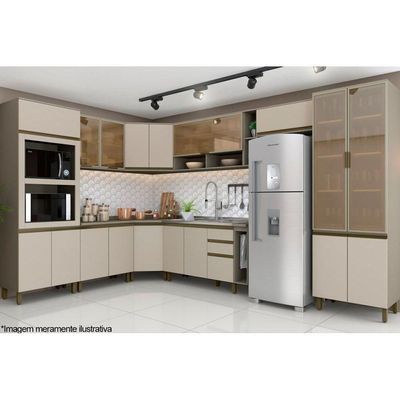 Gabinete De Cozinha Modulado Balcão Canto Oblíquo Connect 1 Porta C/tampo Duna/cristal - Henn