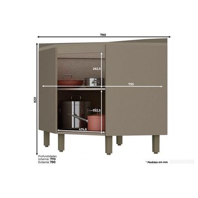 Gabinete De Cozinha Modulado Balcão Canto Oblíquo Connect 1 Porta C/tampo Duna/cristal - Henn